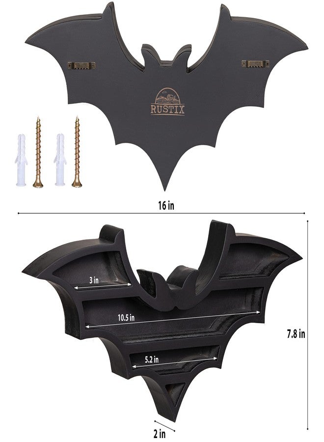 RUSTIX Black Vampire Bat Shelf - Crystal Holder for Spooky Horror Gothic Witchy Room Decor - Wall Mounted Hanging Floating Wooden Shelves for Goth Kitchen Bedroom or Bathroom - Image 2